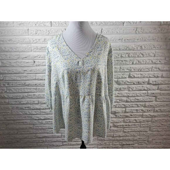 AGNES ORINDA Tops - Agnes Orinda Womens Top 2X Plus 3/4 Sleeve Blue Floral Polyester FLO397XE